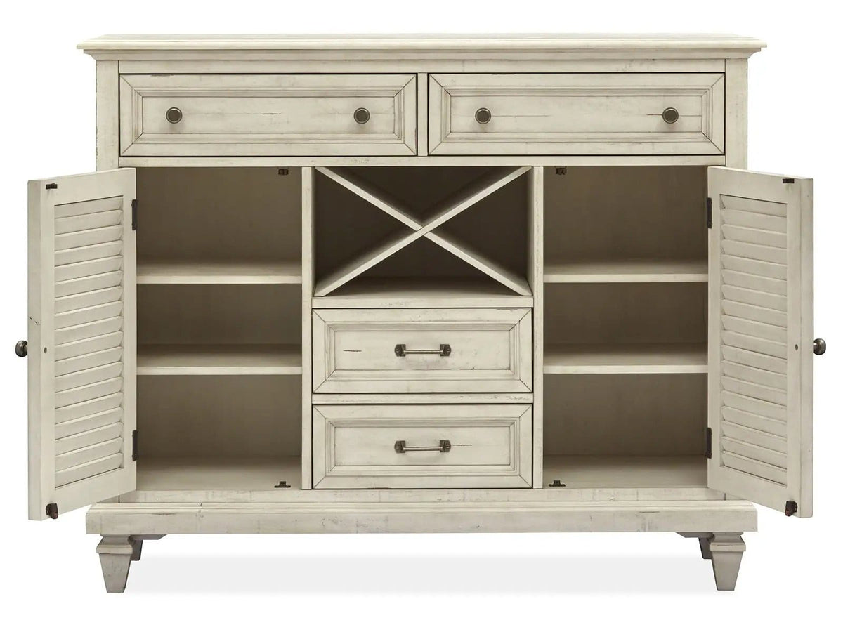 Newport Server | 18 x 54 x 44 in | Glass & Veneer | Alabaster