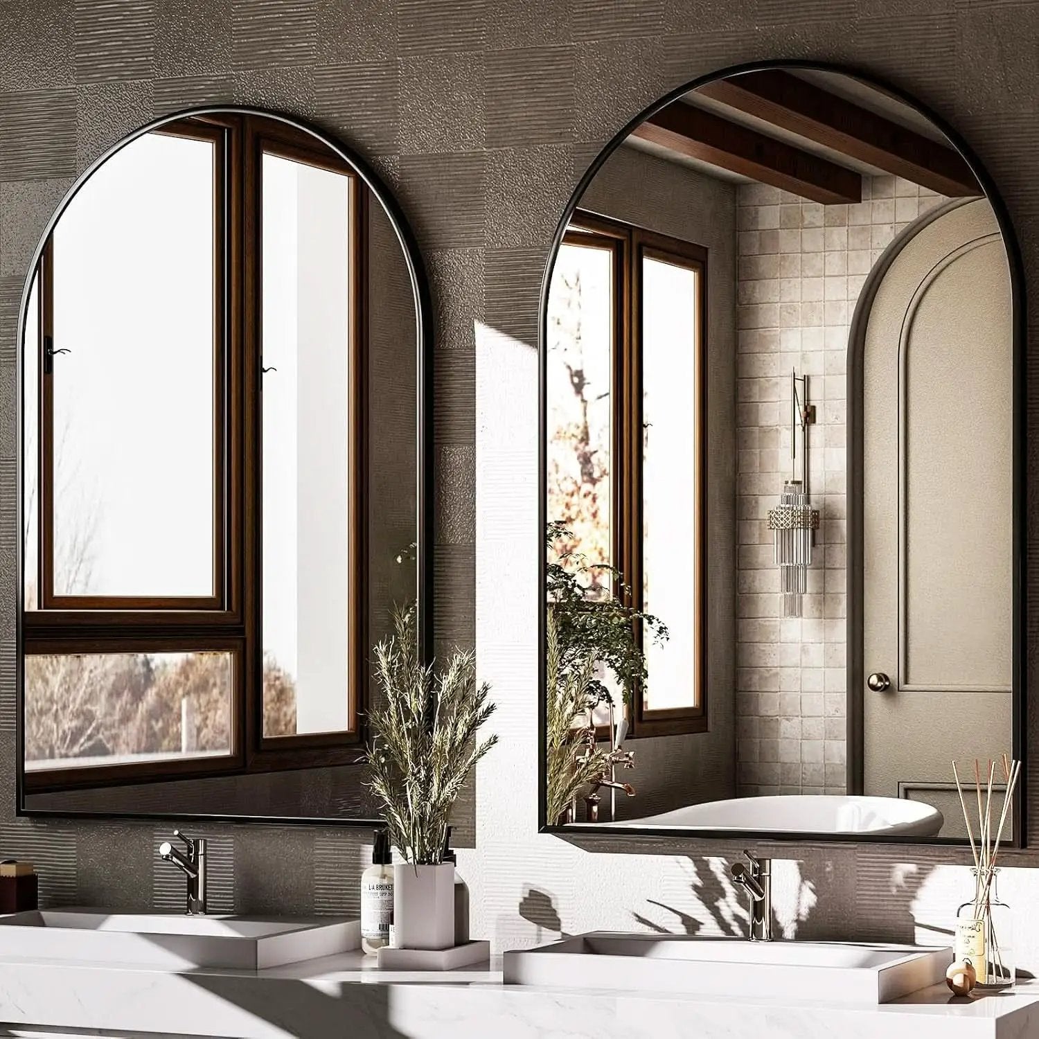 Arched Wall Mirror Black Metal Frame 24 By 36 Inches from PriceLows™