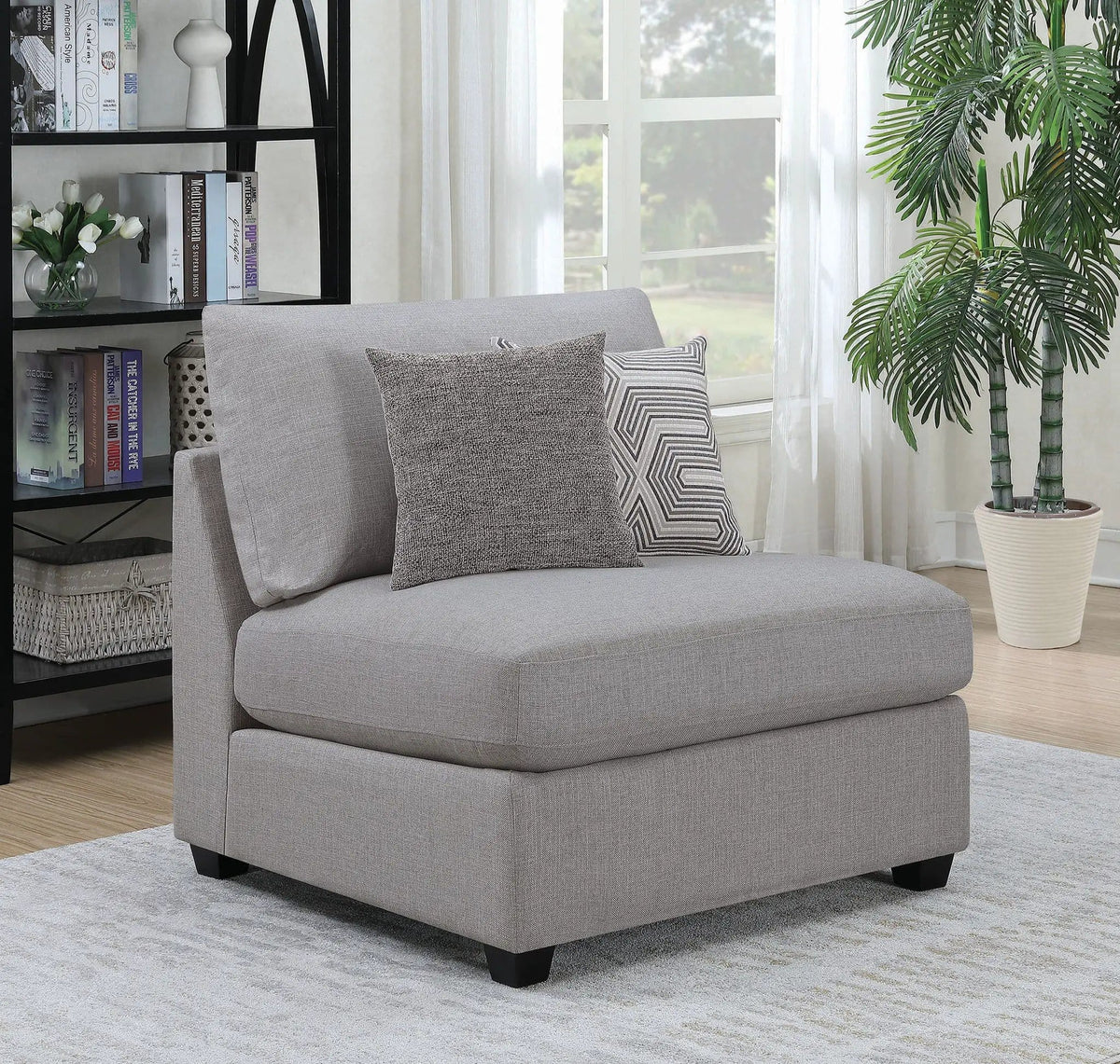 Cambria Upholstered Armless Chair | 39 x 39 x 38 in | Solid Wood & Fabric | Grey