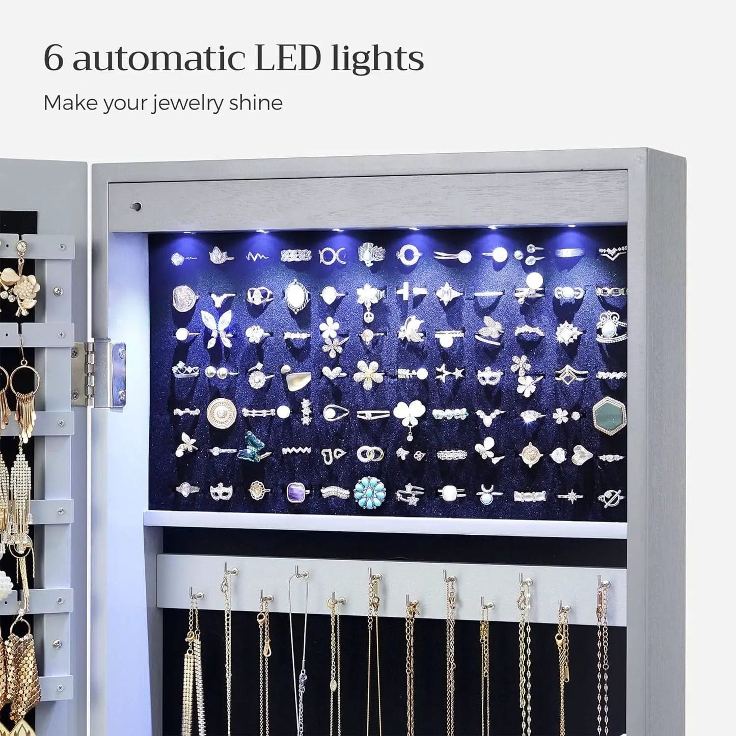 47.2 Inch Tall Lockable Jewelry Cabinet With Mirror Gray from PriceLows™