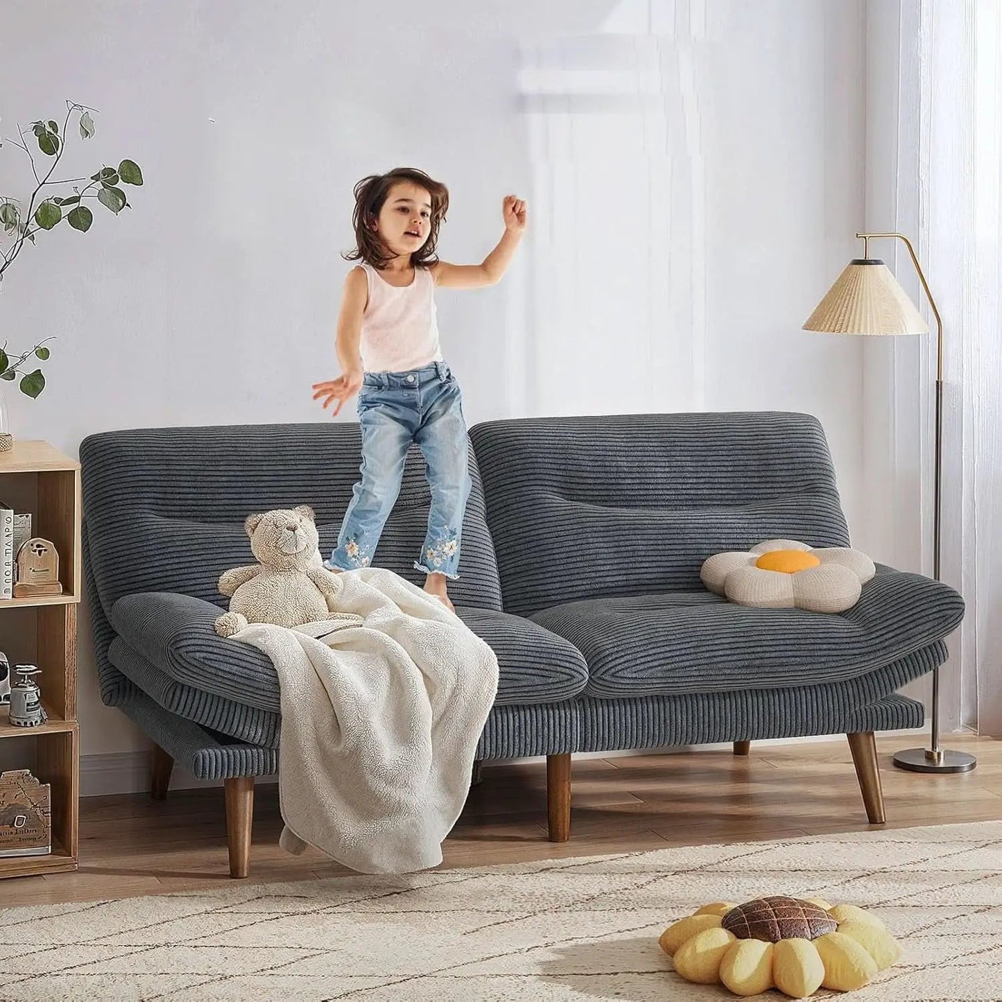Corduroy Grey 73In Adjustable Backrest Futon SofaBed from PriceLows™