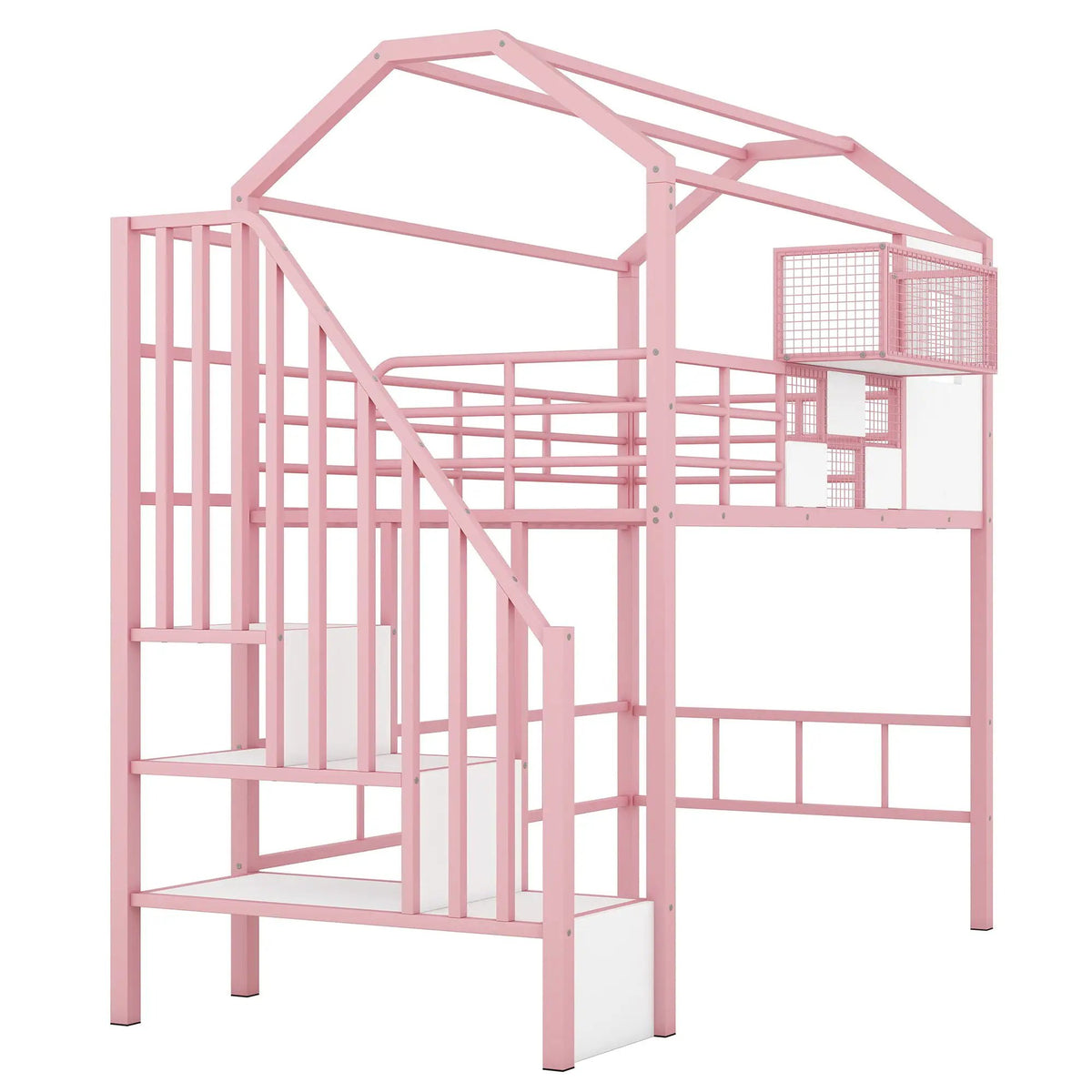 Metal Loft Bed | Roof Design | Storage Box | Integrated Ladder