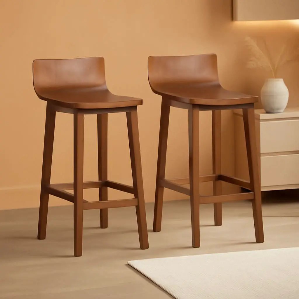 24.5 Inch Counter Height Farmhouse Wooden Bar Stool Set Of 2 With Brown Footrest And Low Back from PriceLows™