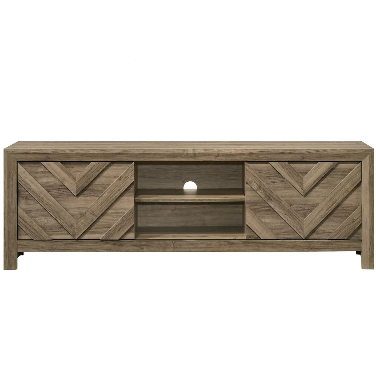 Chevron Patterned TV Stand | Living Room Media Console | Light Brown Finish | 71.2 Inch Length