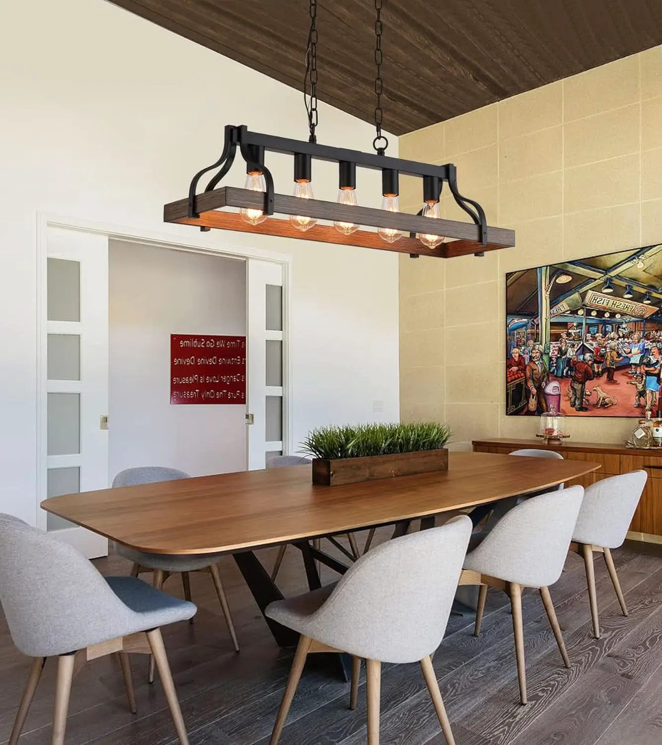 Rustic 5 Light Linear Chandelier Kitchen Island Black from PriceLows™