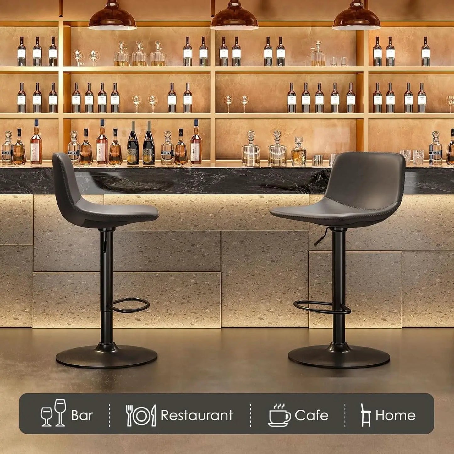 Adjustable Bar Stools Set of 2 PU Leather Back Support from PriceLows™