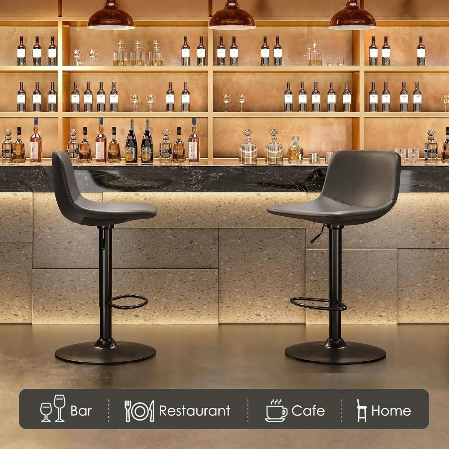 Adjustable Bar Stools Set of 2 PU Leather Back Support from PriceLows™