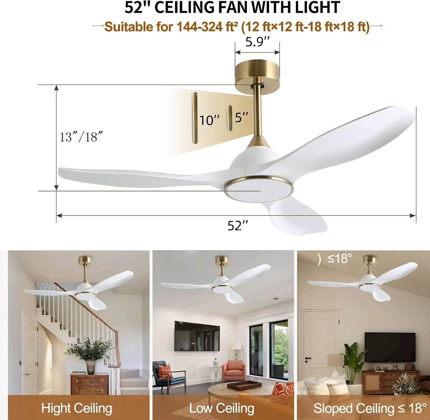 52 Inch Ceiling Fan With DC Motor And Remote Control from PriceLows™