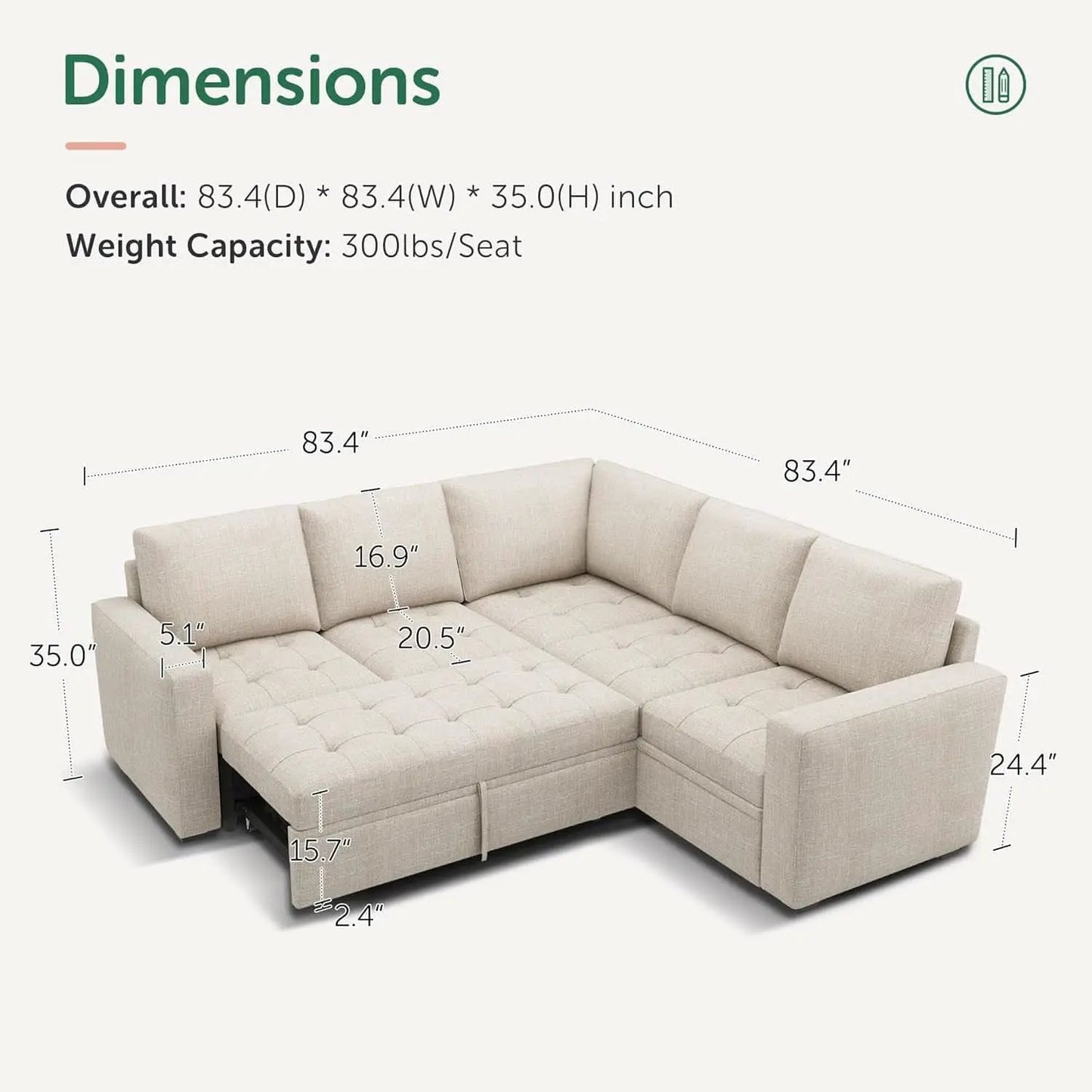 Beige Modular Sleeper Sectional Sofa With StorageBin from PriceLows™