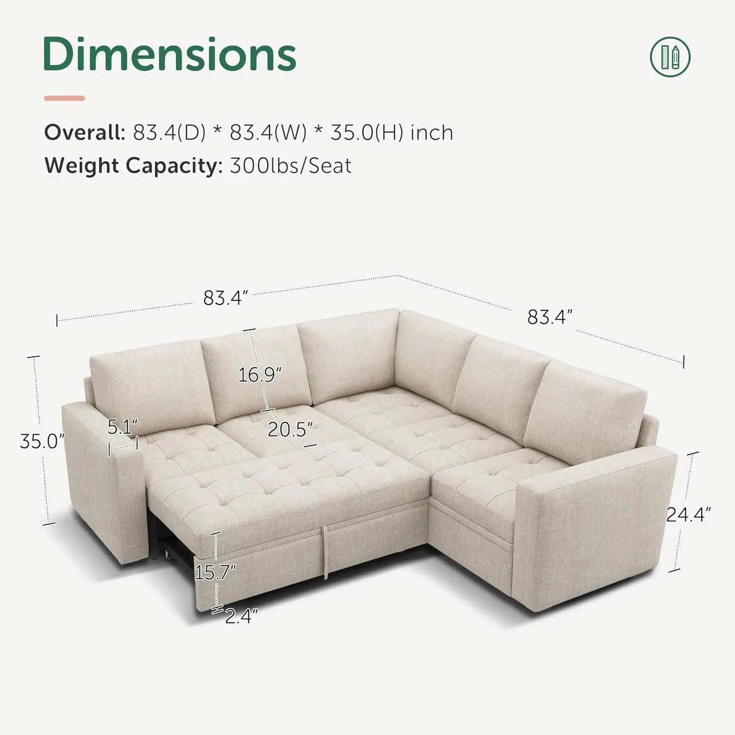 Beige Modular Sleeper Sectional Sofa With StorageBin from PriceLows™