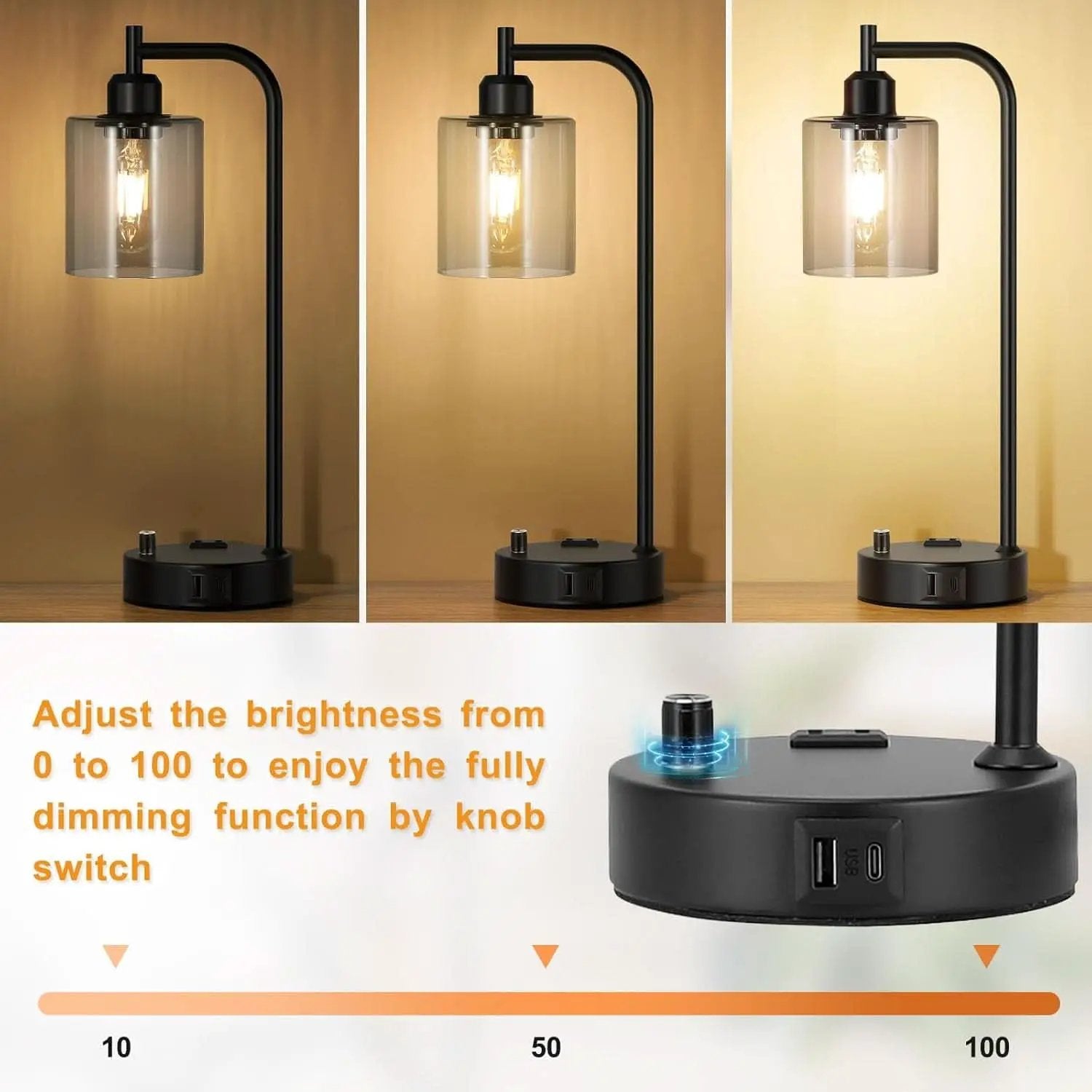 Industrial Desk Lamps 2 Pack Dimmable With USB C Ports from PriceLows™