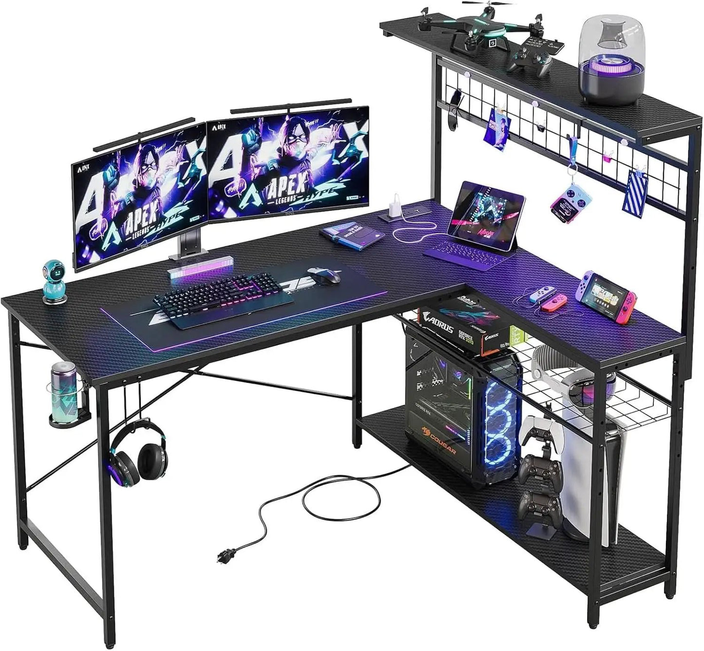 51-Inch L-Shaped Gaming Desk With LED Lights For Office from PriceLows™