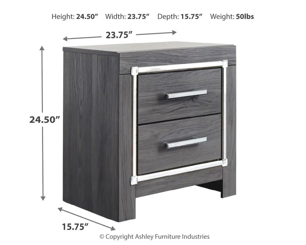 Lodanna Two Drawer Night Stand Accent Nightstand | 23.66 x 15.71 x 24.41 in | Engineered Wood & Linen | Gray