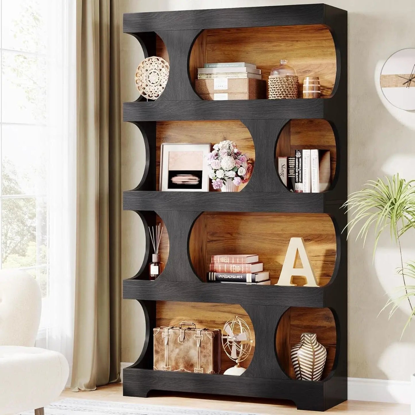 Black 71 Inch Tall Bookcase Modern Storage Display from PriceLows™