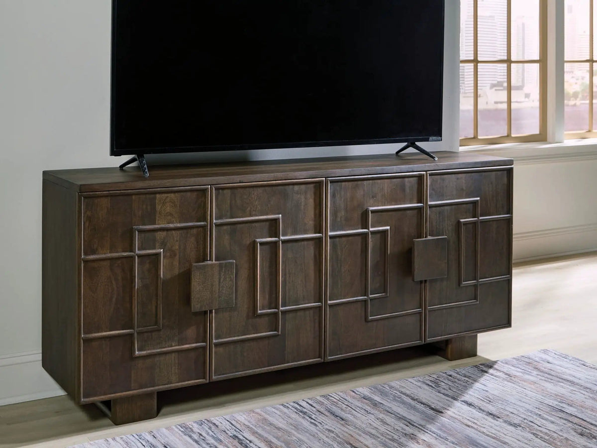 Cato Accent Cabinet | 67.88 x 16.25 x 30.25 in | Mango Wood & Veneer | Dark Brown