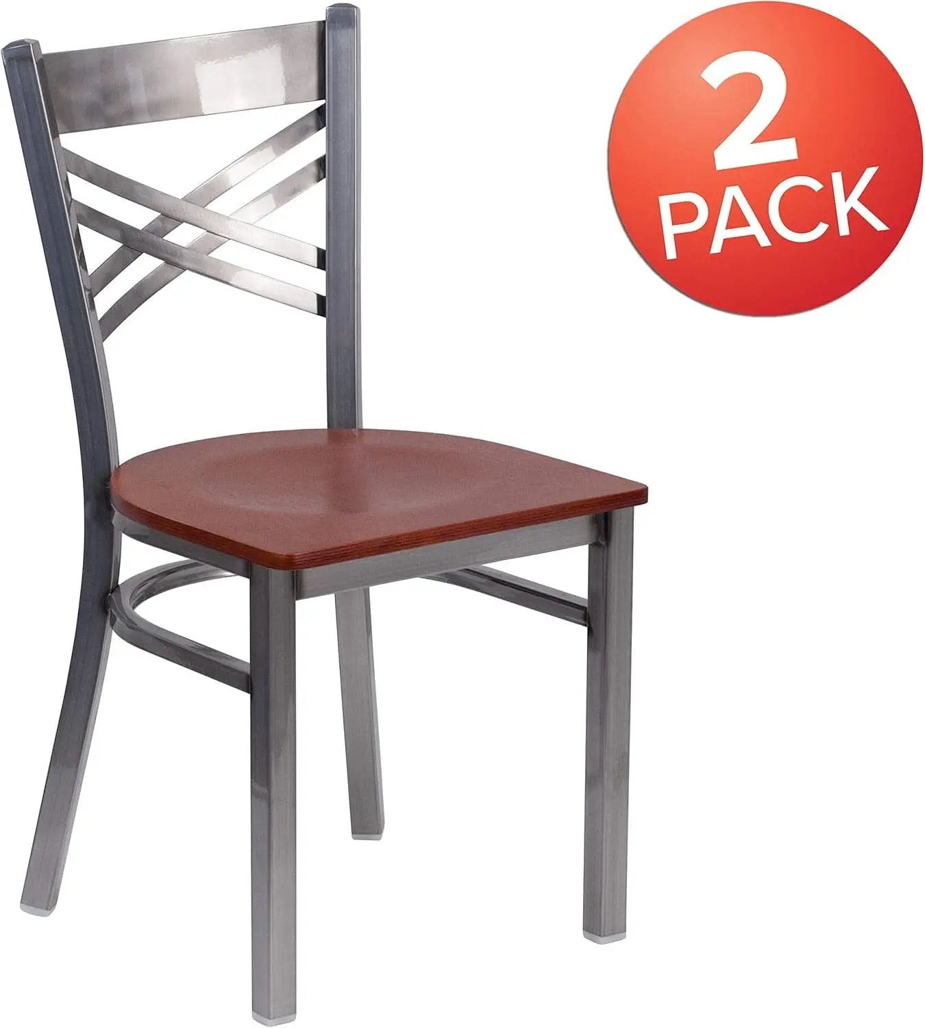 2 Pack Hercules Series X Back Metal Dining Chairs With Cherry Wood Seat For Restaurant Or Home Dining from PriceLows™