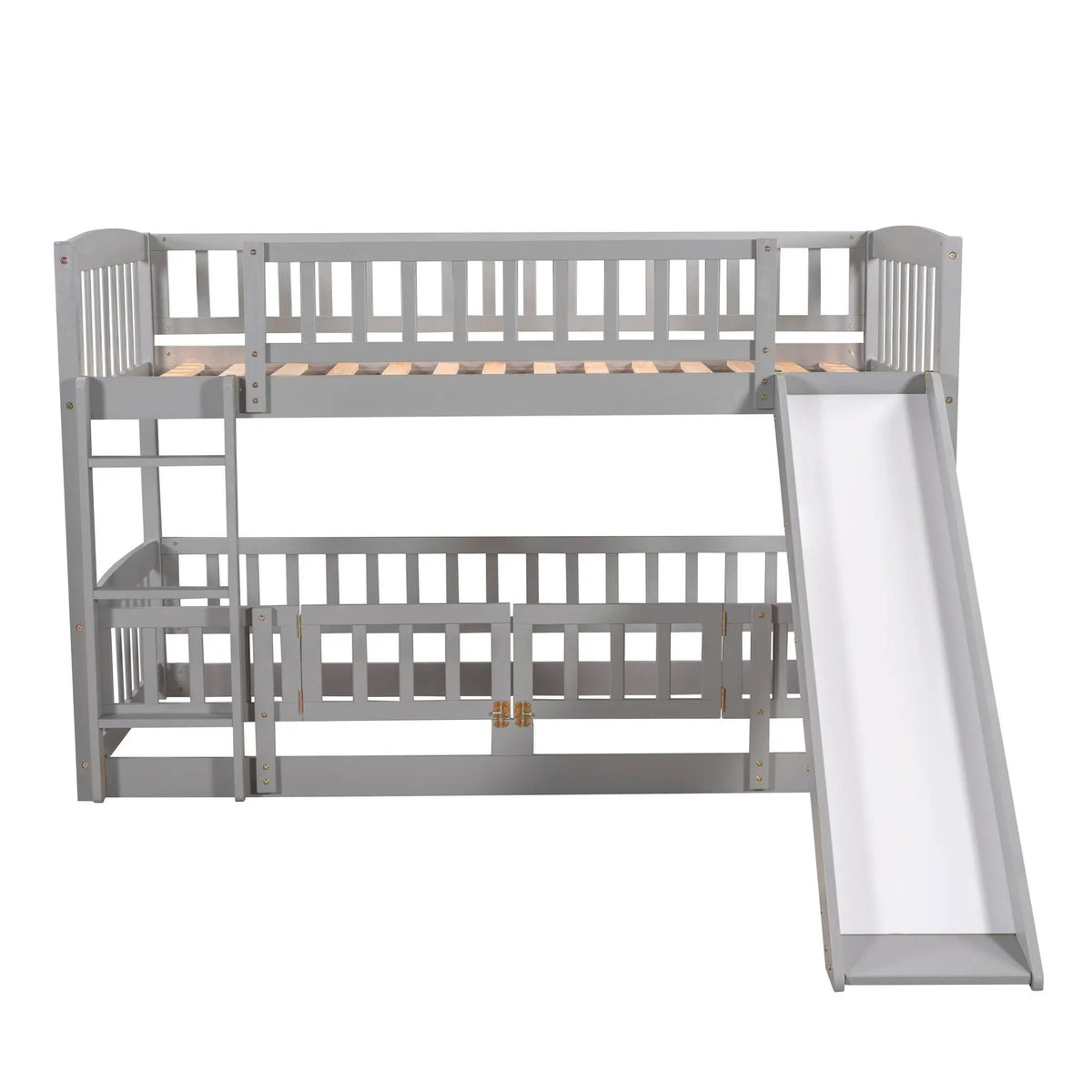 Low Bunk Bed With Slide | Fence And Ladder | Built-In Play Area | Kids Bedroom