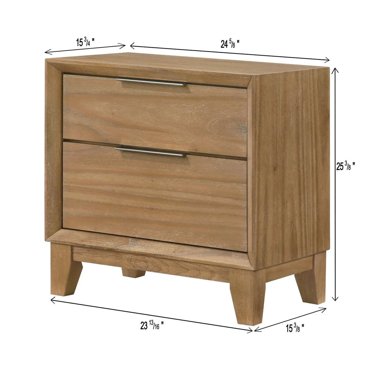 1 Piece 2 Drawer Nightstand Natural Wood | 24.6 x 15.8 x 25.4 in | Wood | Bedroom
