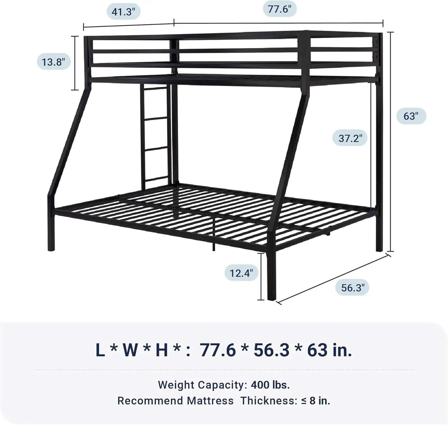 Metal Bunk Bed Twin Over Full Size With Guardrails from PriceLows™