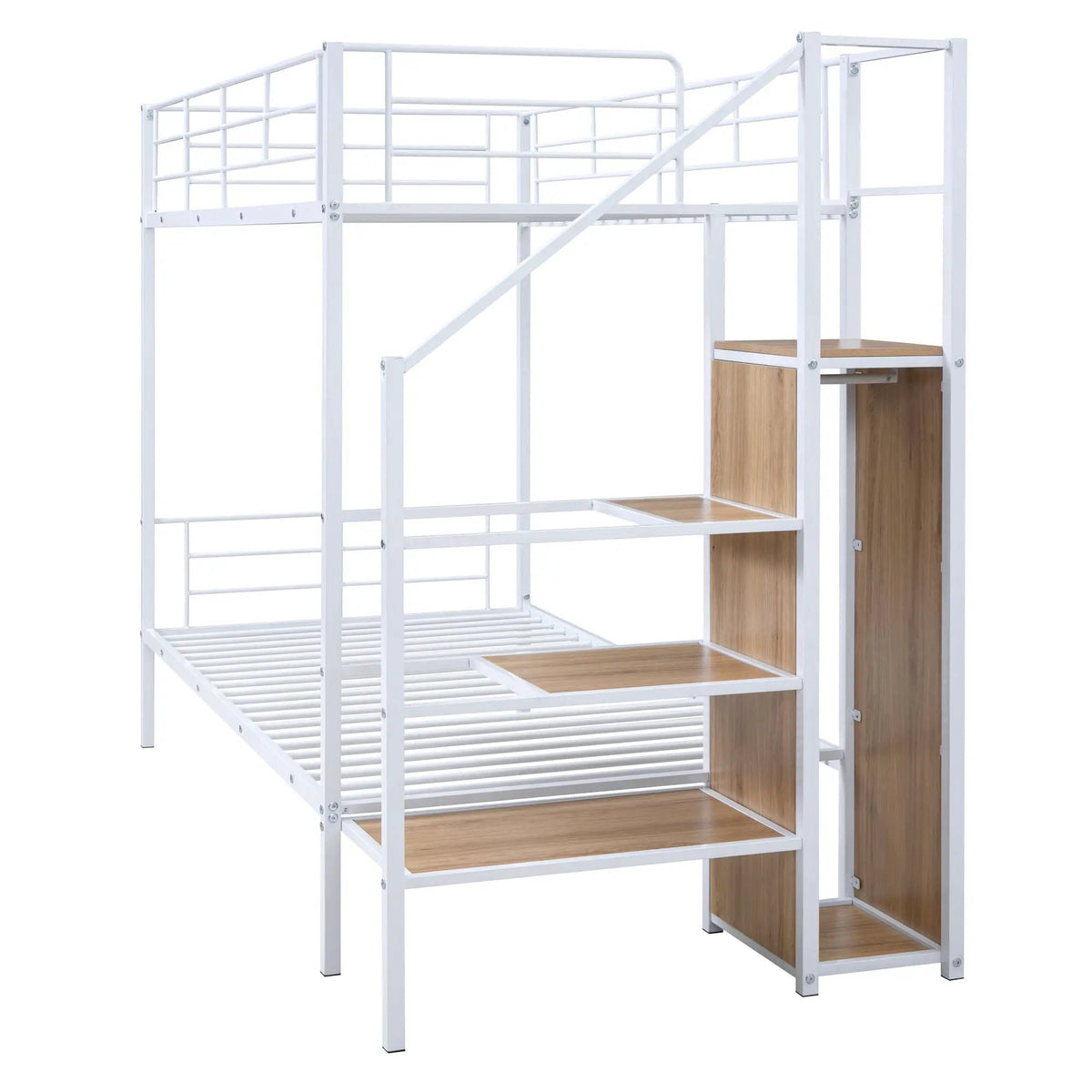 Metal Bunk Bed With Desk | Lateral Storage Ladder | Wardrobe | Clean-Cut Silhouette