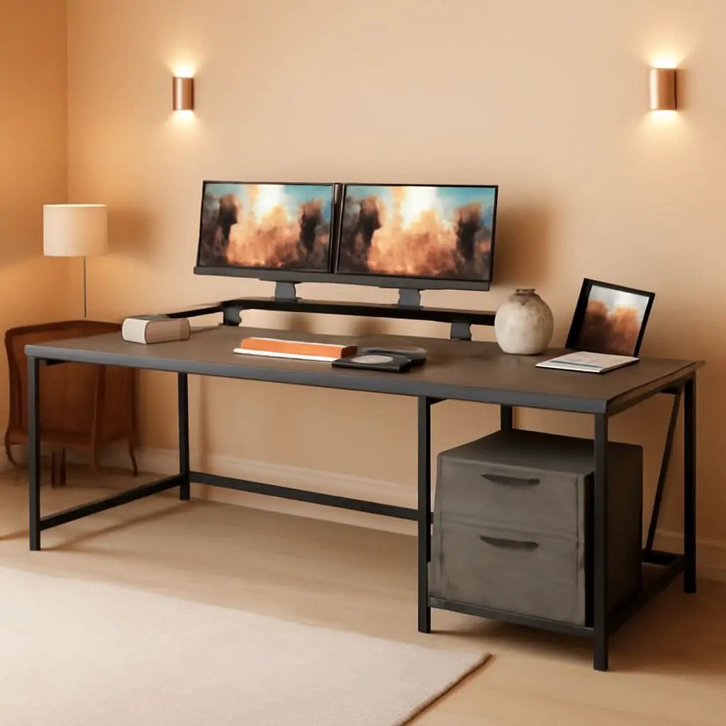 U Shaped Desk 79 Inch Power Outlets And Led Lights Grey from PriceLows™