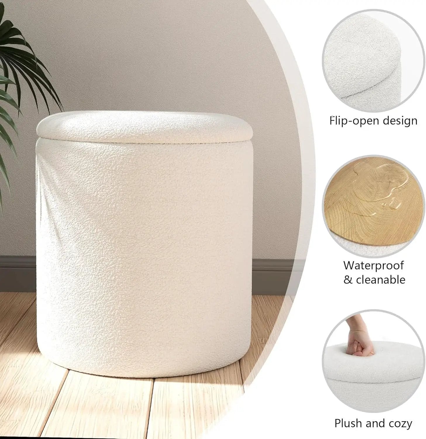 White Storage Ottoman Pouf With Hidden Compartment from PriceLows™