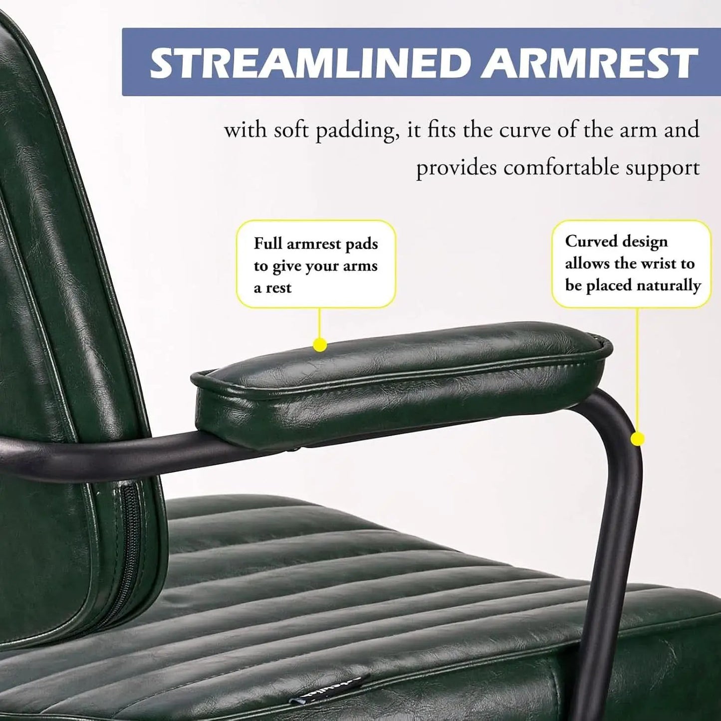Green Leather Mid Century Office Chair With Wheels And Arms from PriceLows™
