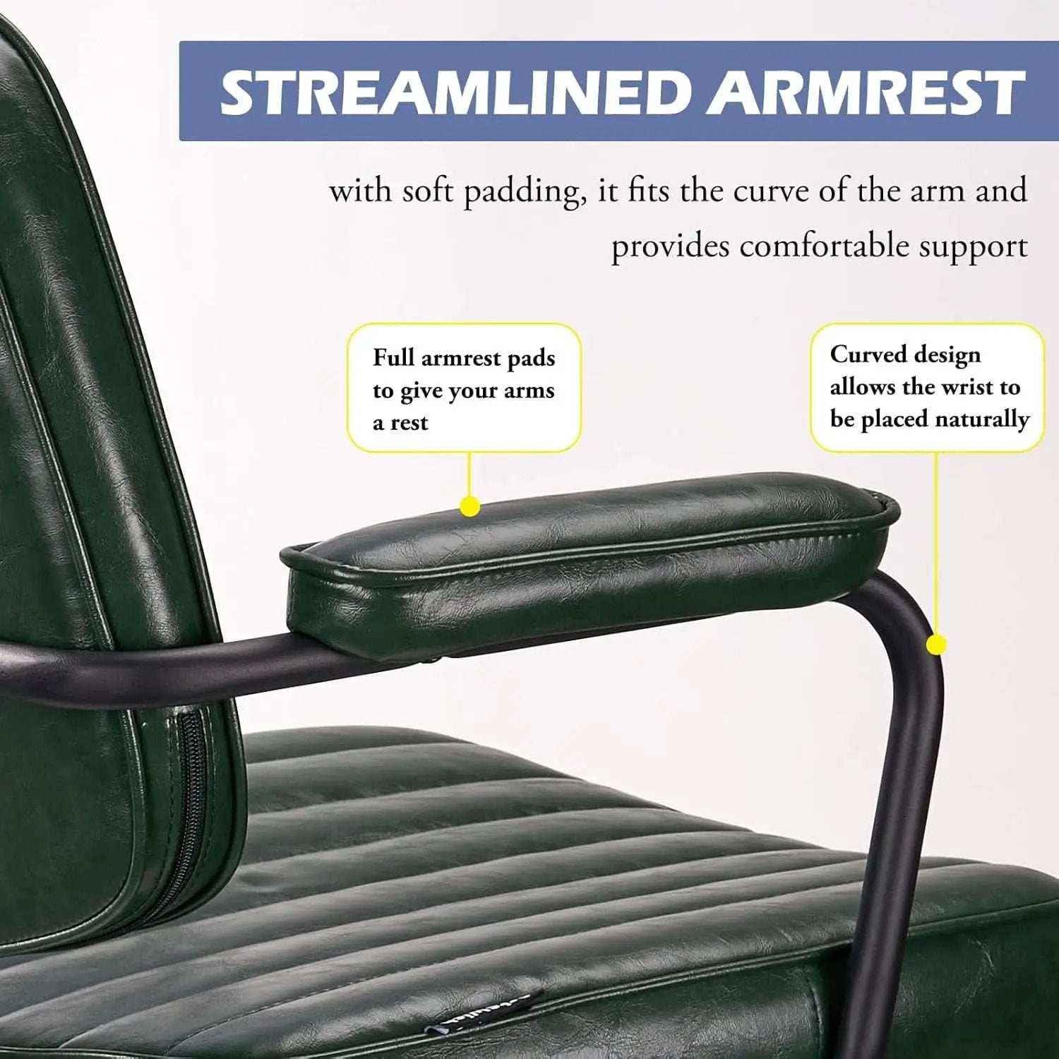 Green Leather Mid Century Office Chair With Wheels And Arms from PriceLows™