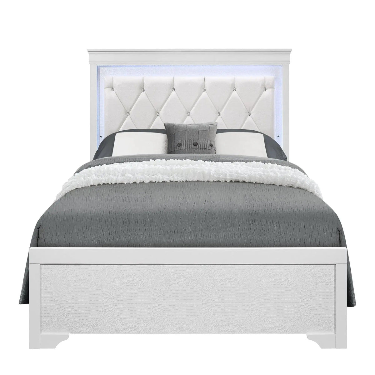 Shaker 5 Pieces Bedroom Set With Crystal Inspired Tufted Headboard And LED Lighting | 5-Piece Set | Crystal | Bedroom
