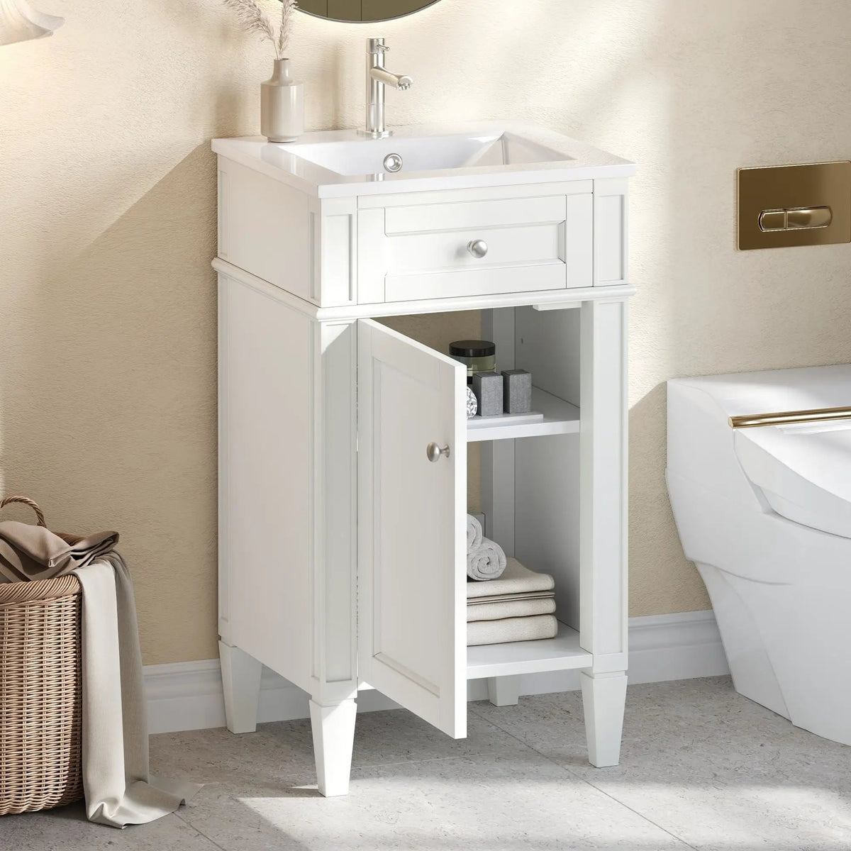 French Style Bathroom Vanity | Rectangular Design | Soft-Closing Door | Adjustable Shelf