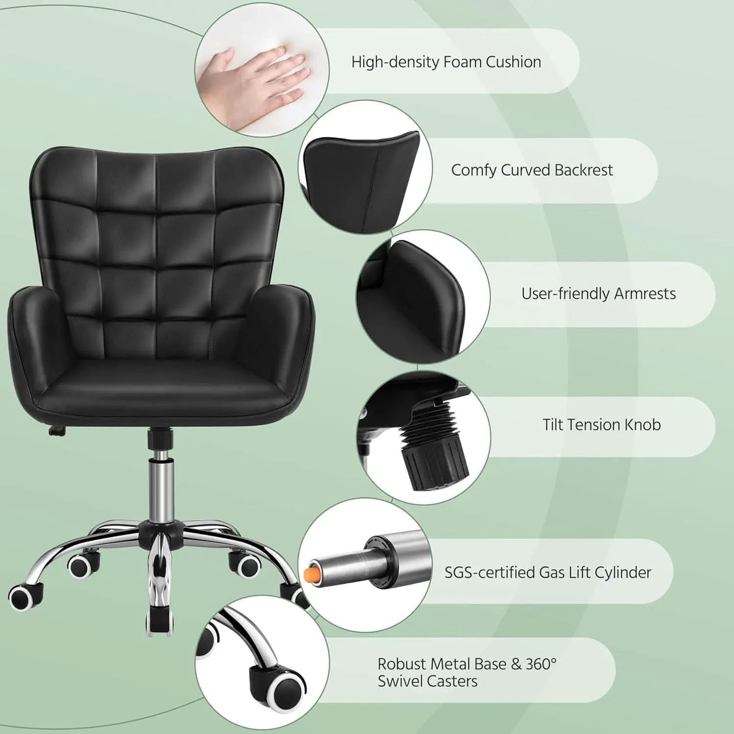 Ergonomic Office Chair 18.7 Inch Wide Seat Black Comfort from PriceLows™