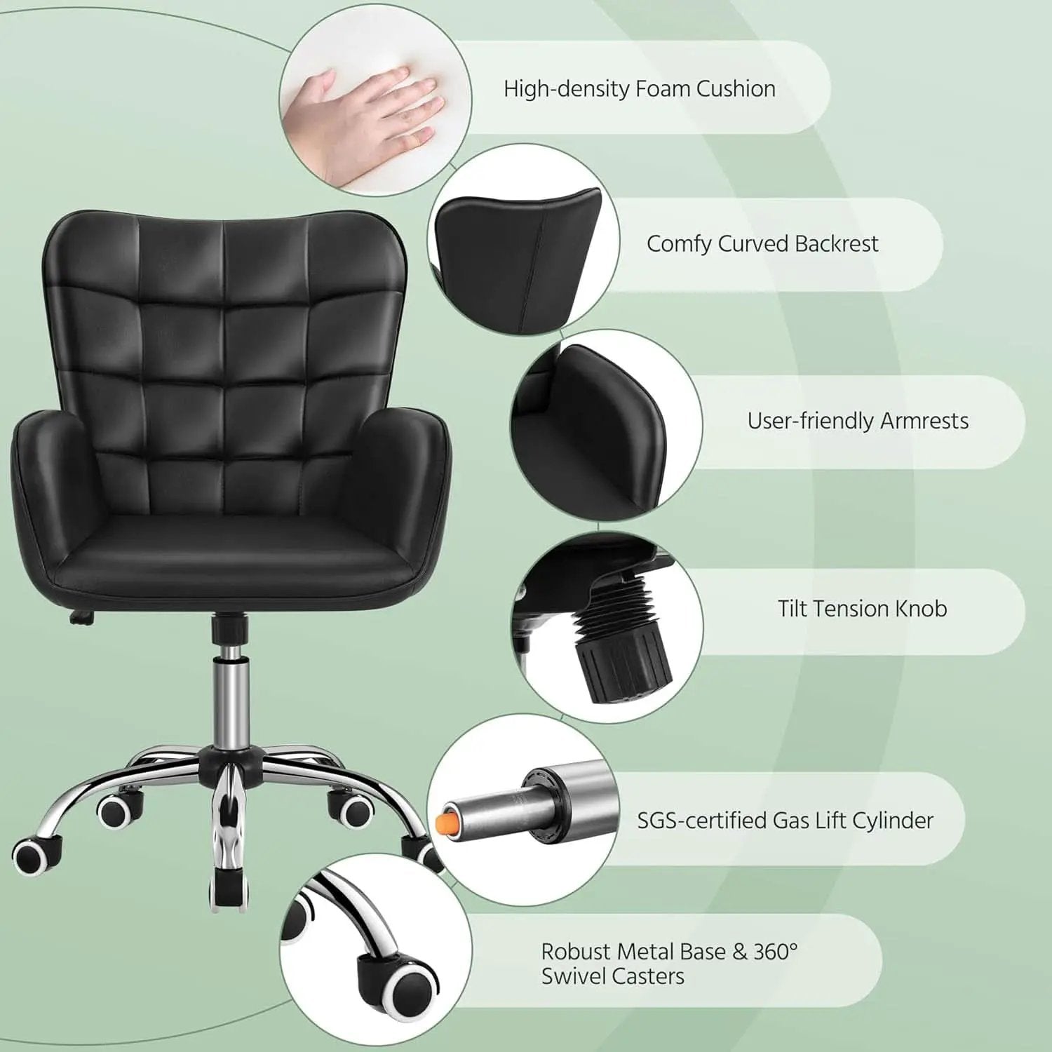 Ergonomic Office Chair 18.7 Inch Wide Seat Black Comfort from PriceLows™
