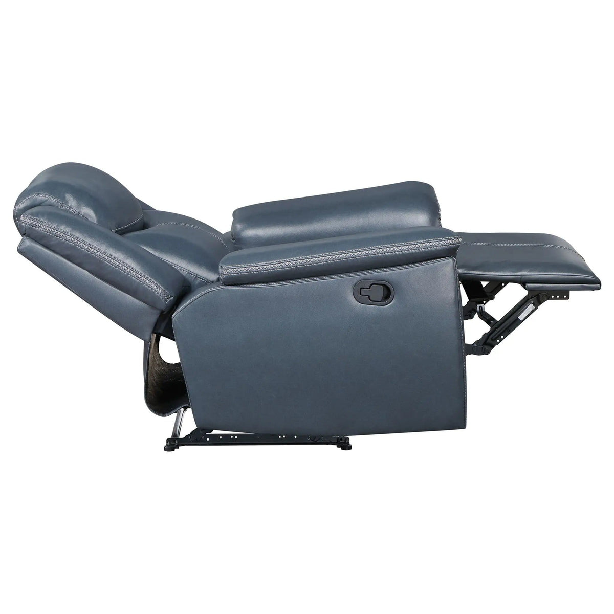 Brier Upholstered Padded Arm Recliner Chair With Manual Recline And Pillowtop Arms | 55 x 39.25 x 40.25 in | Faux Leather & Metal | Blue