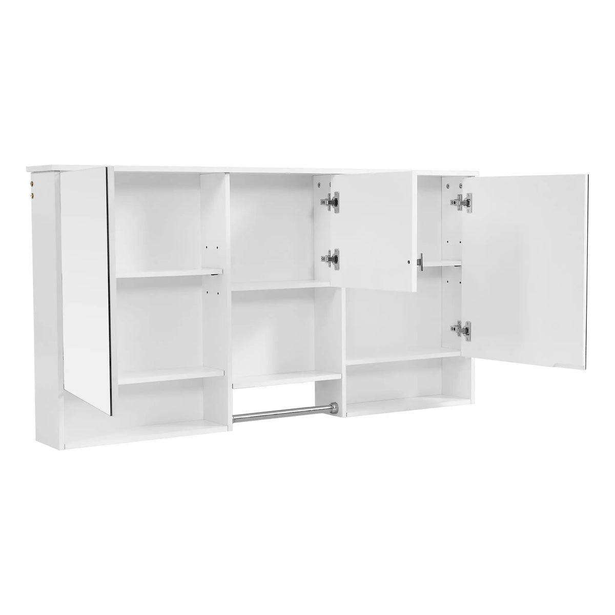 White Wall-Mount Mirror Cabinet | 55 Inch Width | 3-In-1 Design | Soft-Closing Hinges