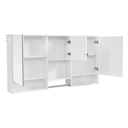 White Wall-Mount Mirror Cabinet | 55 Inch Width | 3-In-1 Design | Soft-Closing Hinges