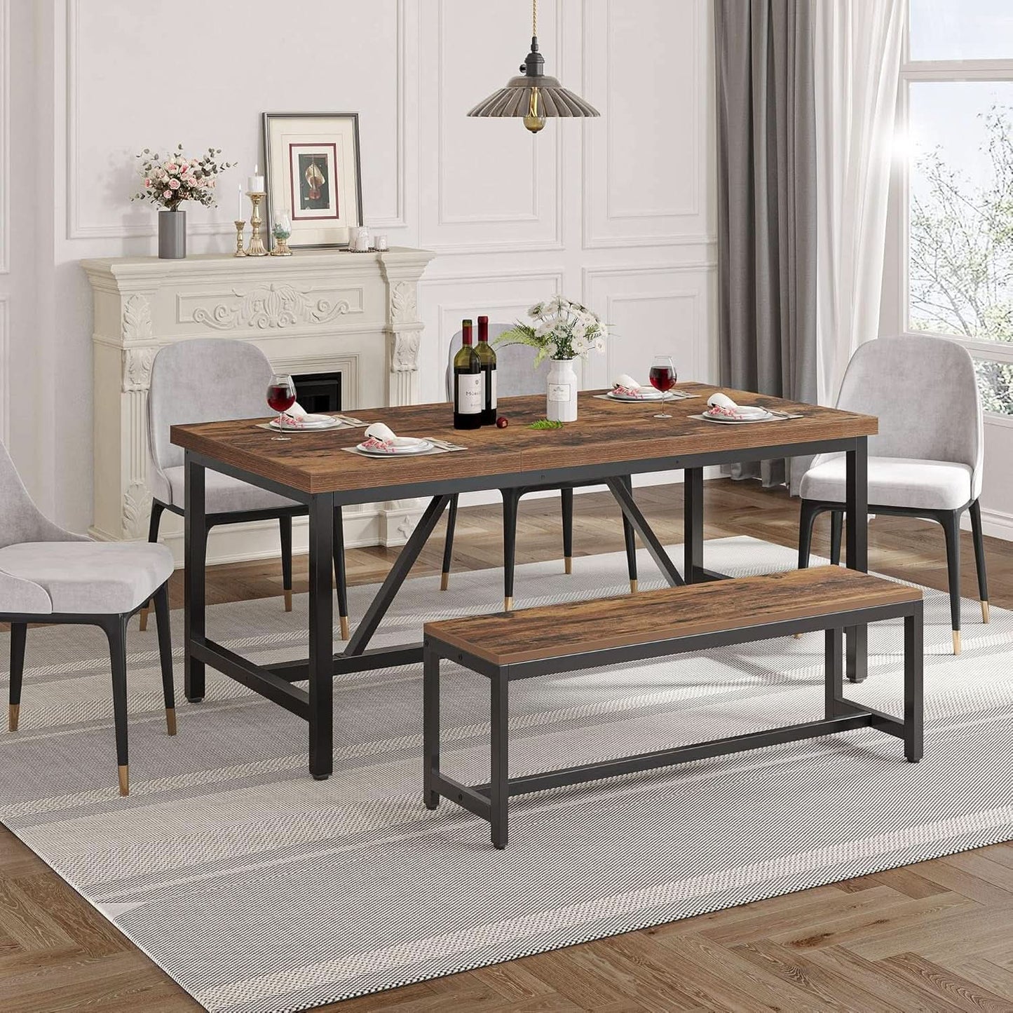 70.8 Inch Rustic Brown Farmhouse Dining Table For 6 To 8 People from PriceLows™