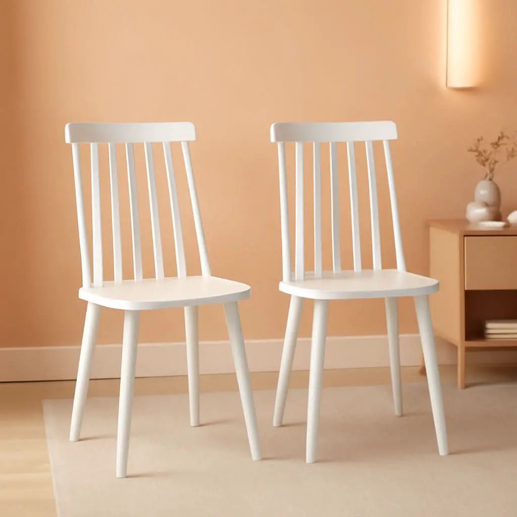 White Farmhouse Spindle Dining Chair Set Of 2 For Kitchen from PriceLows™