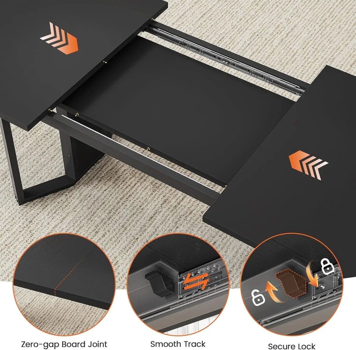 63 Inch Extendable MDF Board Dining Table Set Black Finish from PriceLows™