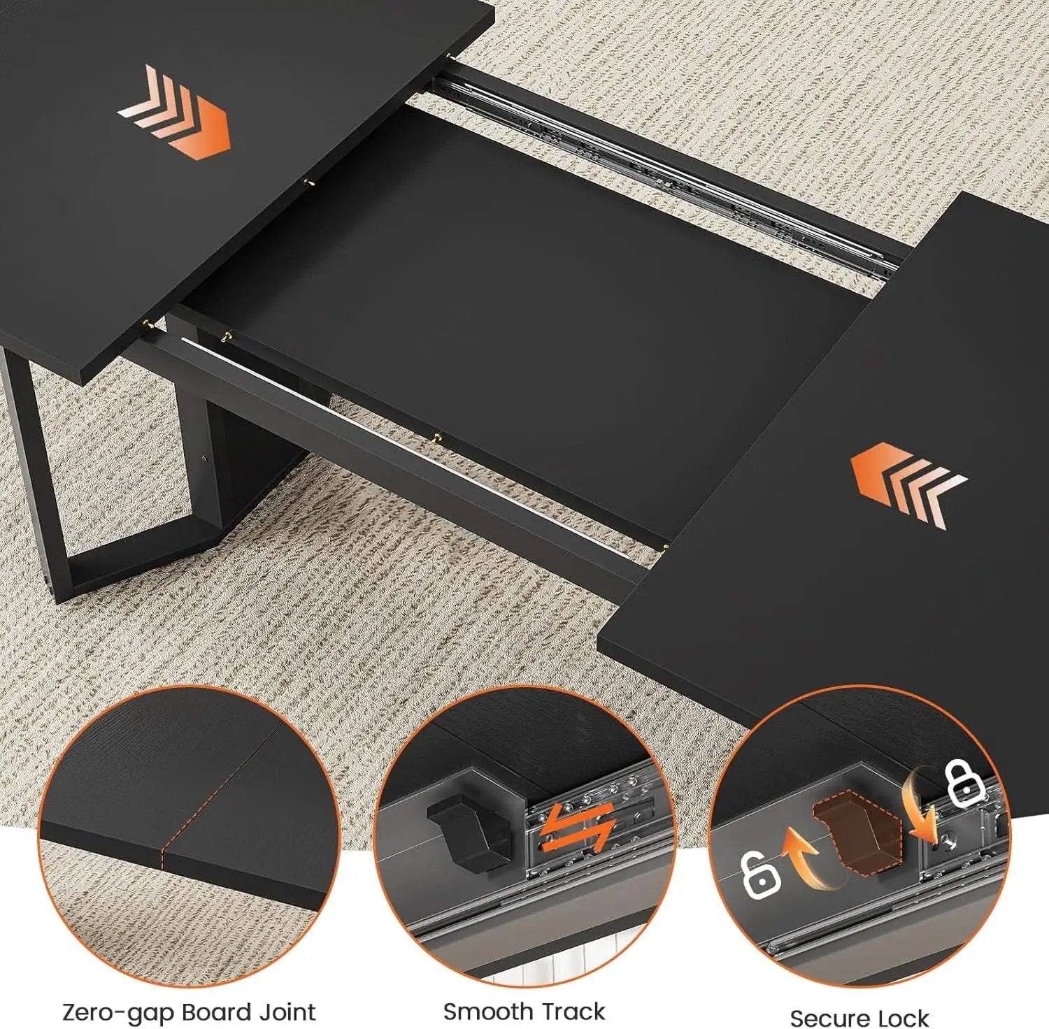 63 Inch Extendable MDF Board Dining Table Set Black Finish from PriceLows™