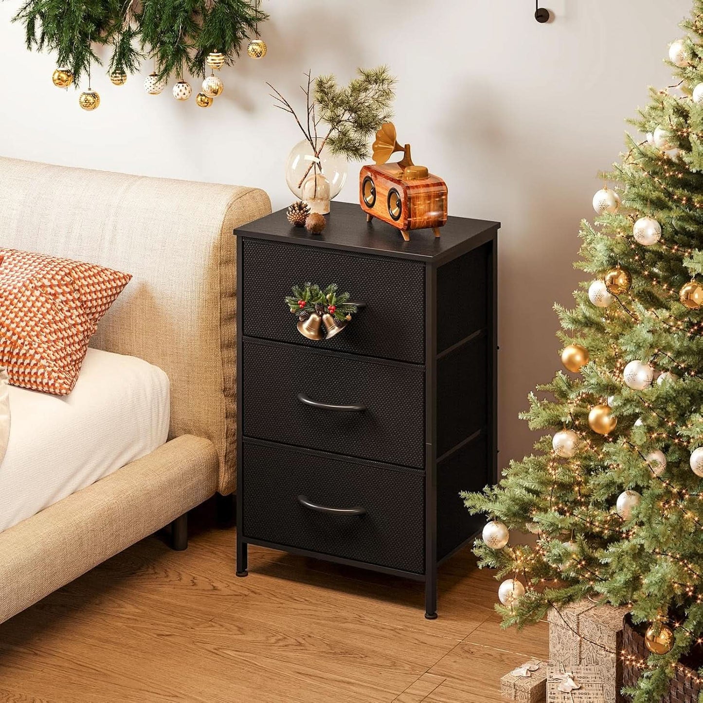 Black 3 Drawer Dresser Nightstand For Bedroom Compact from PriceLows™