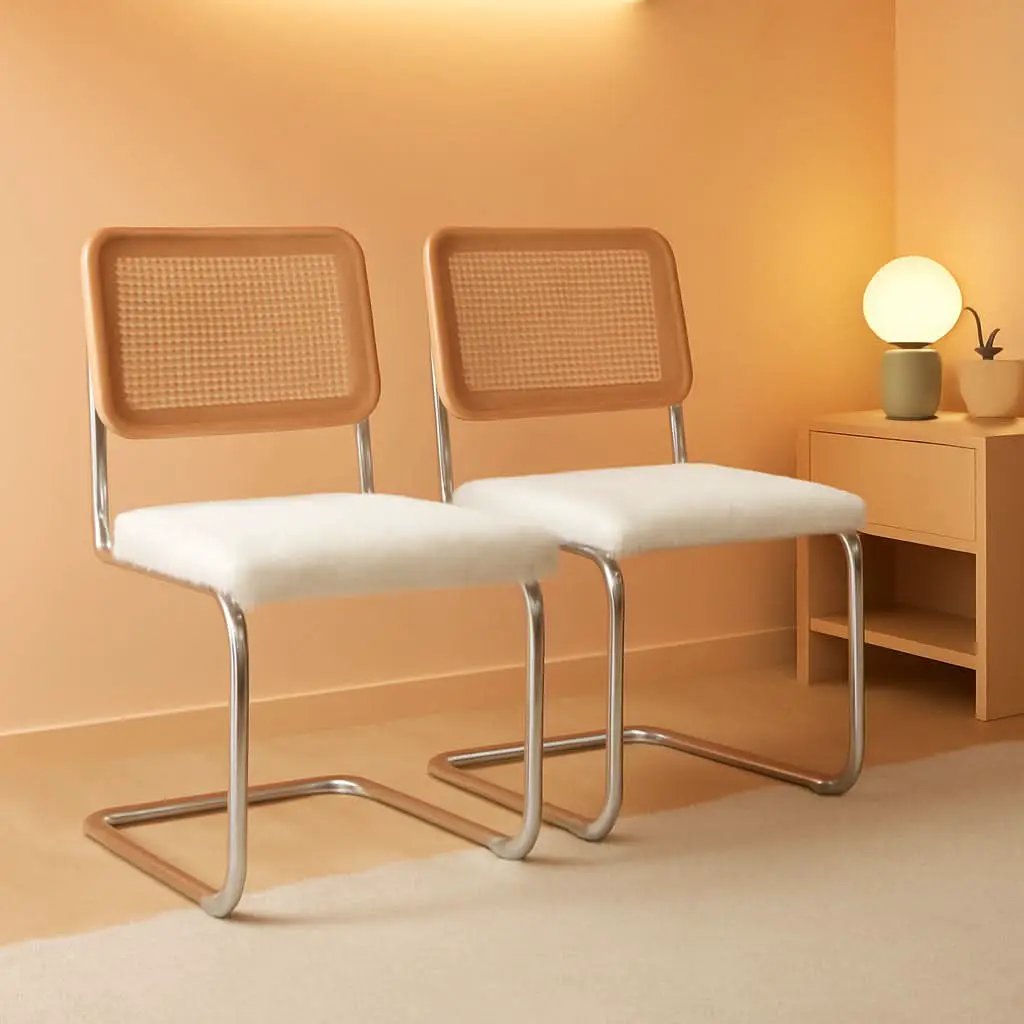 Modern Cesca Cane Dining Chairs With White Boucle Seat from PriceLows™