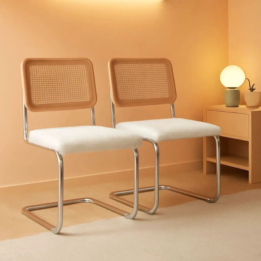 Modern Cesca Cane Dining Chairs With White Boucle Seat from PriceLows™