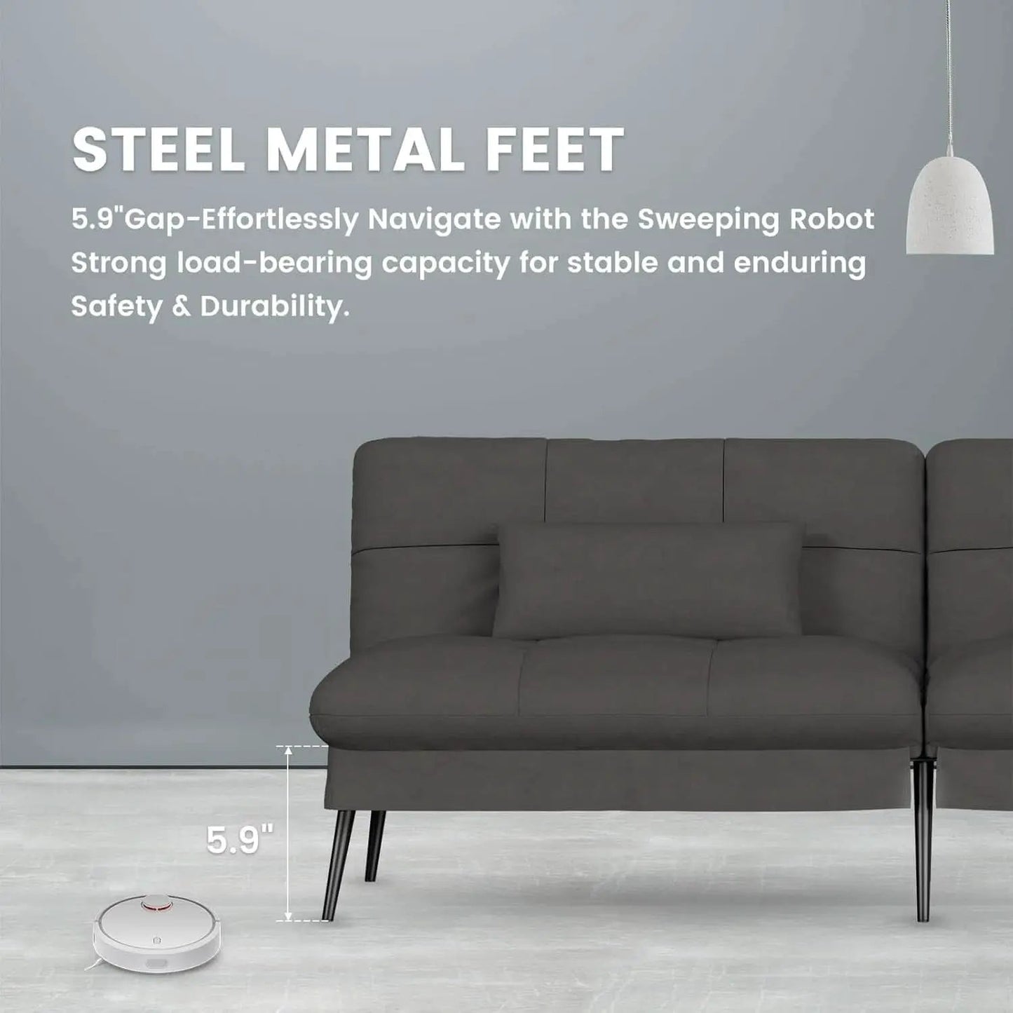 68 Inch Convertible Futon Sofa Bed With Adjustable Backrest from PriceLows™