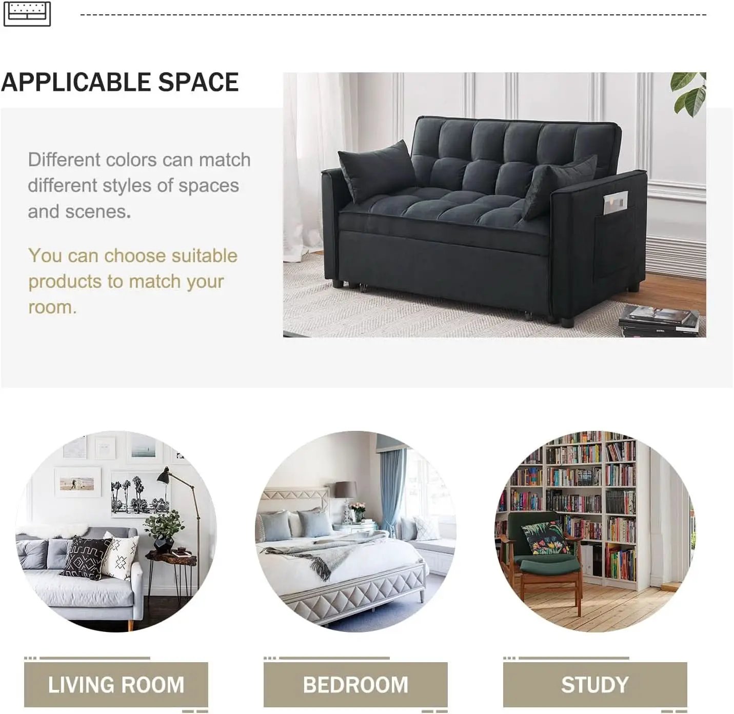 Black Velvet Sleeper Sofa With Adjustable Backrest from PriceLows™