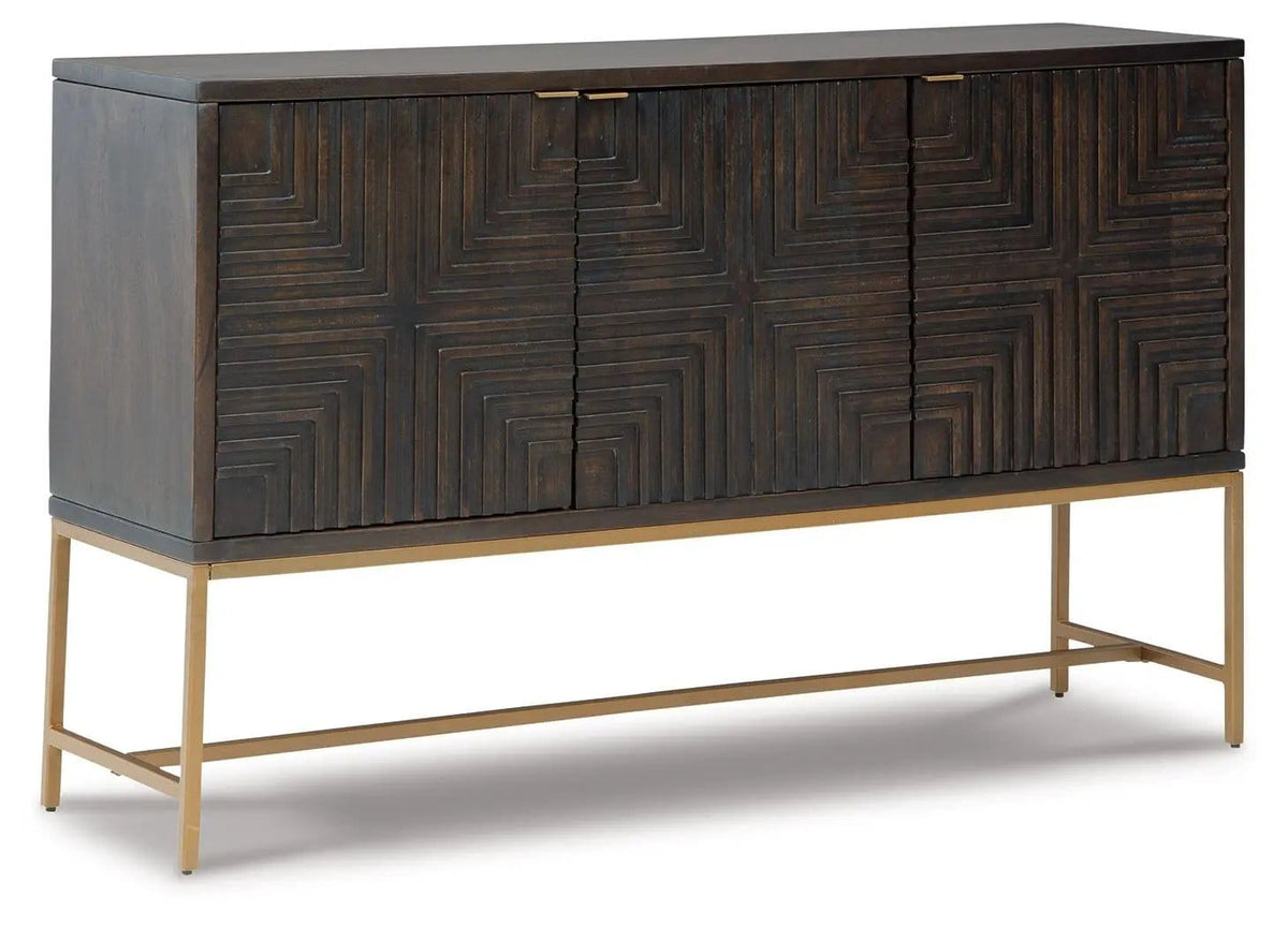 Elinmore Accent Cabinet | 57.88 x 16 x 36.25 in | Engineered Wood & Metal | Brown / Gold Finish