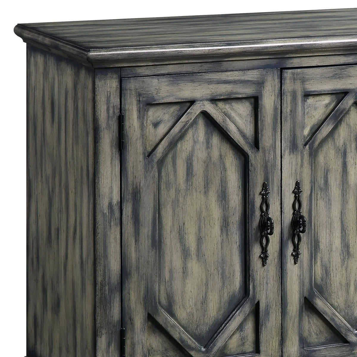 Pavan Console Cabinet | Patterned Front Doors | Rectangular Design | Gray