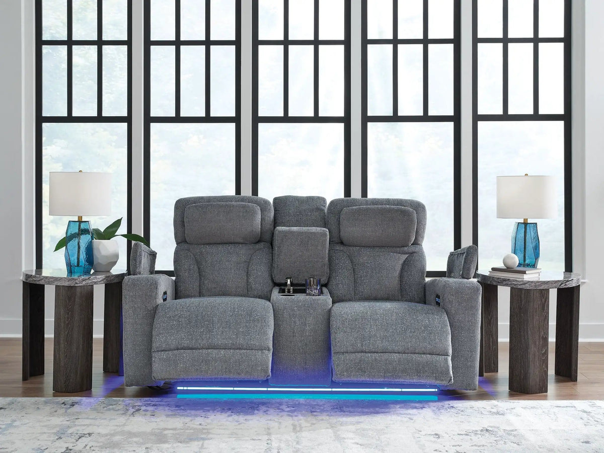 Studio Cave Power Reclining Loveseat with Console | 75 x 40 x 42 in | Fabric & Steel | Steel