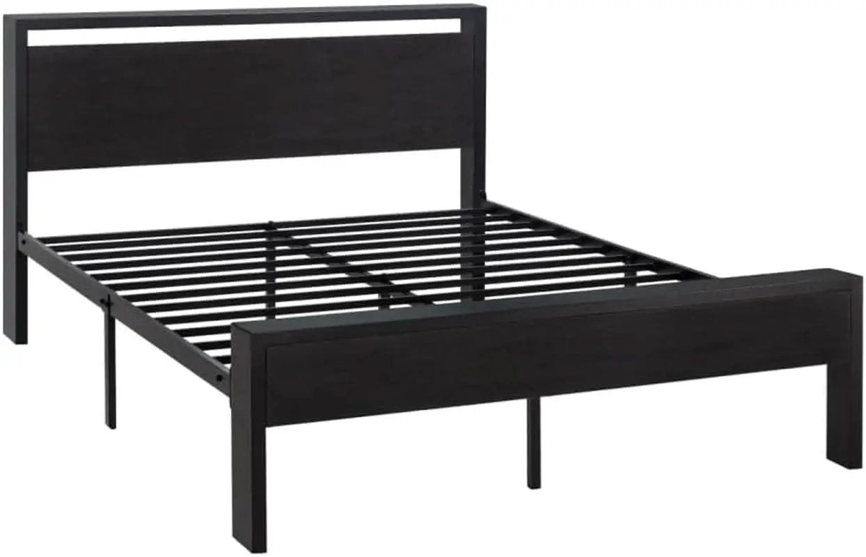 Queen Platform Bed Frame With Wooden Headboard And Footboard Black Oak from PriceLows™