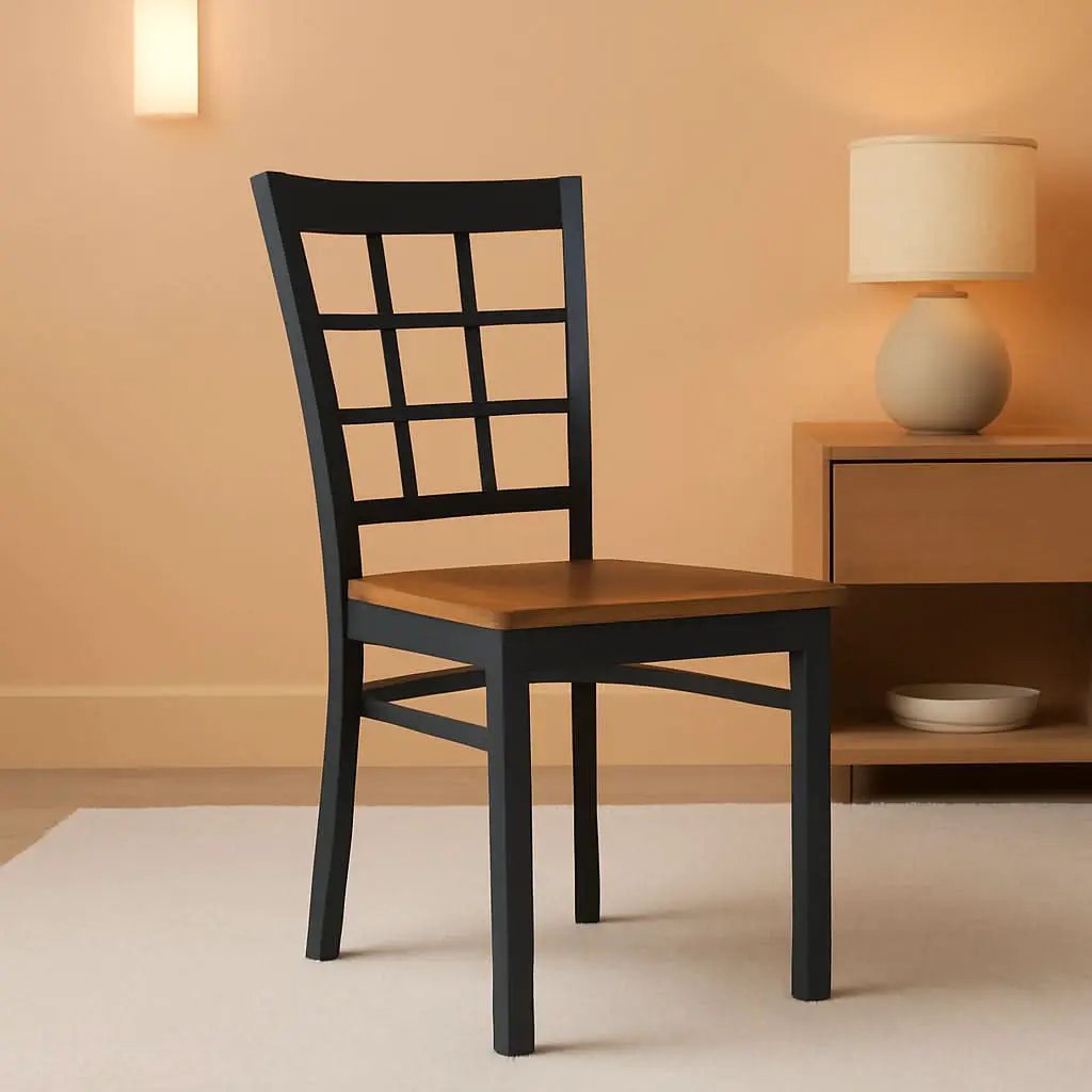 Hercules Series Black Window Back Metal Restaurant Chair With Cherry Wood Seat from PriceLows™