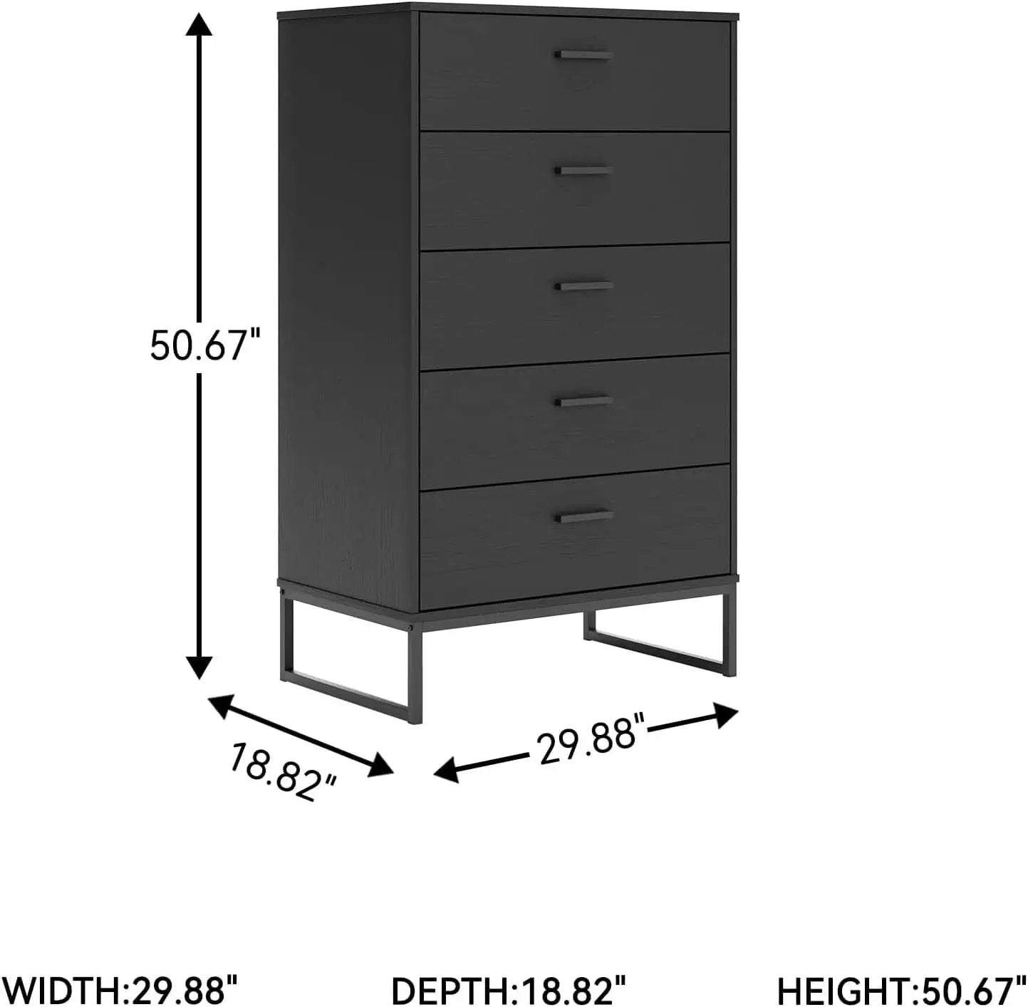 Modern 5-Drawer Chest with Safety Stop, Black Finish for Bedroom from PriceLows™